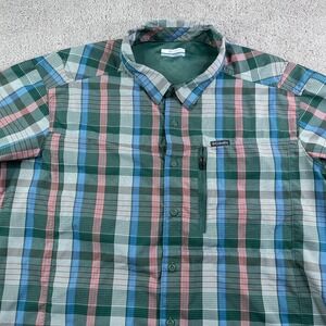 Columbia Shirt Mens XL Green Plaid Performance Vented Hiking Fishing Omni Shade